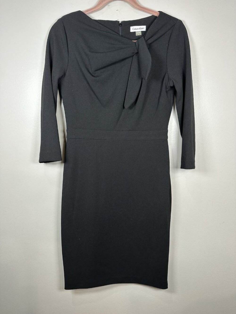 Calvin Klein Bow Neck Sleeveless Sheath Dress Size 4 Black Career Work